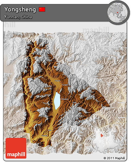 Physical 3D Map of Yongsheng, lighten