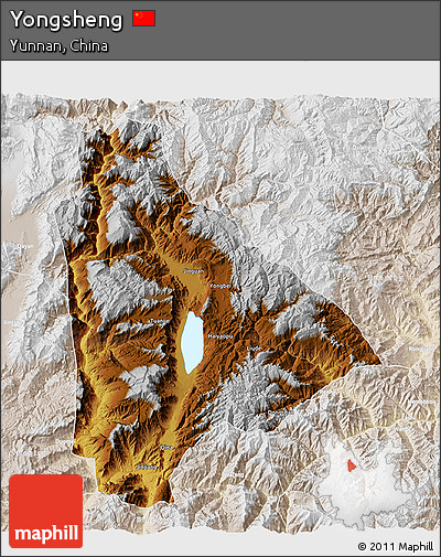 Physical 3D Map of Yongsheng, lighten