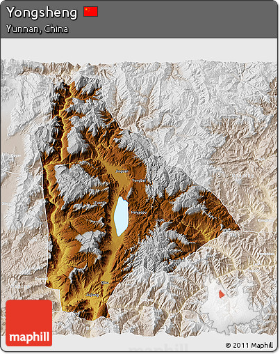 Physical 3D Map of Yongsheng, lighten