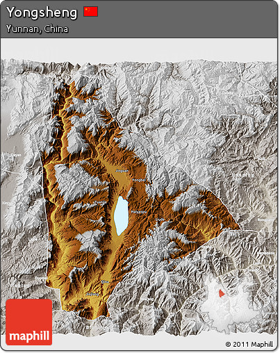Physical 3D Map of Yongsheng, lighten, semi-desaturated