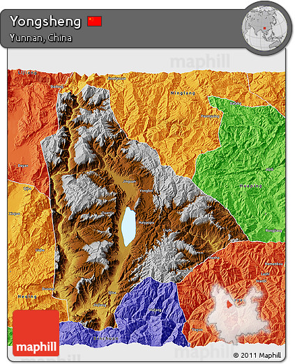 Physical 3D Map of Yongsheng, political outside
