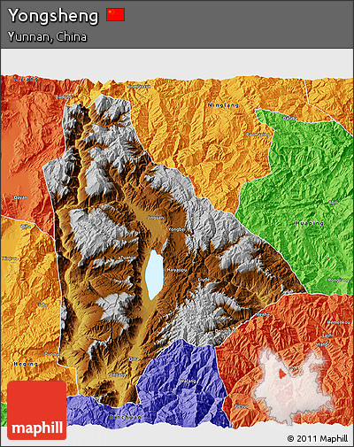 Physical 3D Map of Yongsheng, political outside
