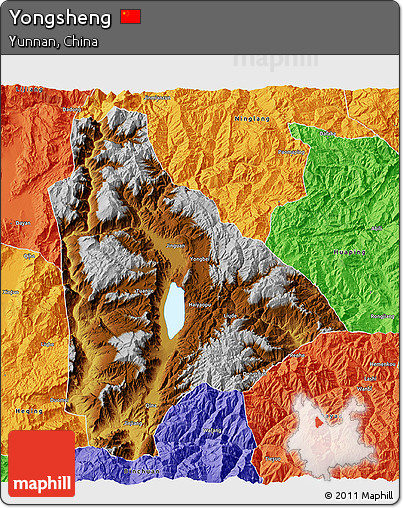 Physical 3D Map of Yongsheng, political outside