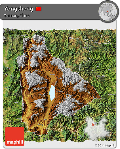 Physical 3D Map of Yongsheng, satellite outside