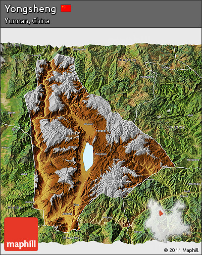 Physical 3D Map of Yongsheng, satellite outside