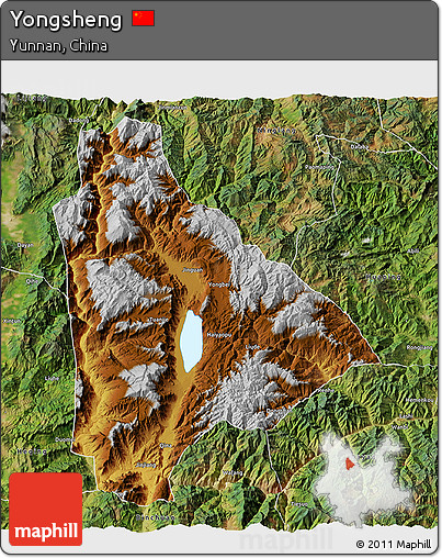 Physical 3D Map of Yongsheng, satellite outside