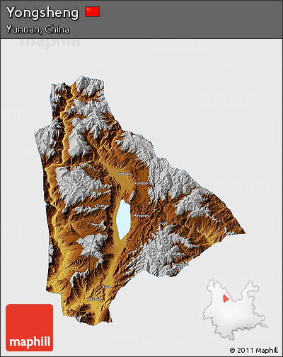 Physical 3D Map of Yongsheng, single color outside