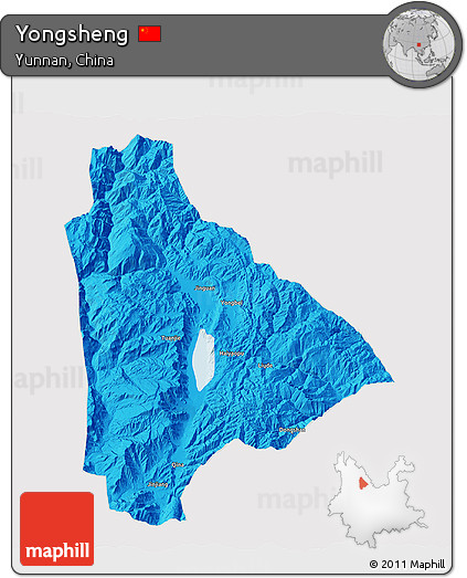 Political 3D Map of Yongsheng, cropped outside
