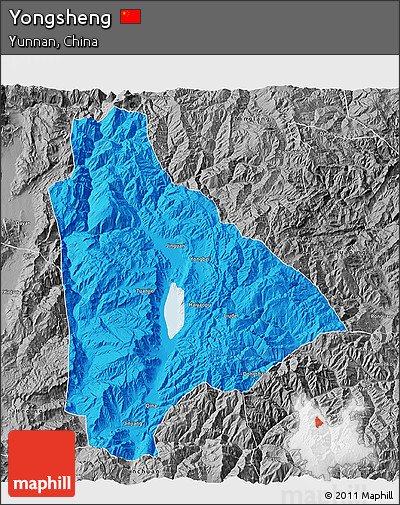 Political 3D Map of Yongsheng, desaturated