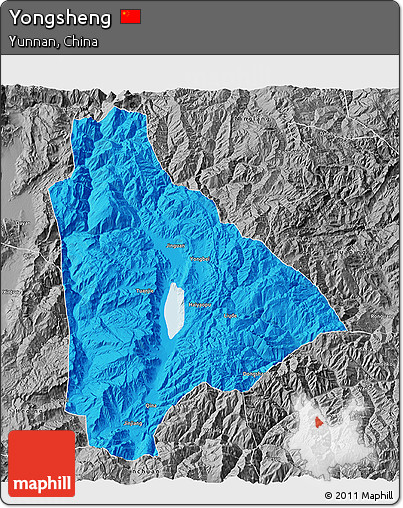 Political 3D Map of Yongsheng, desaturated