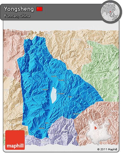 Political 3D Map of Yongsheng, lighten