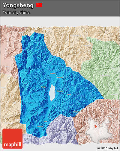 Political 3D Map of Yongsheng, lighten