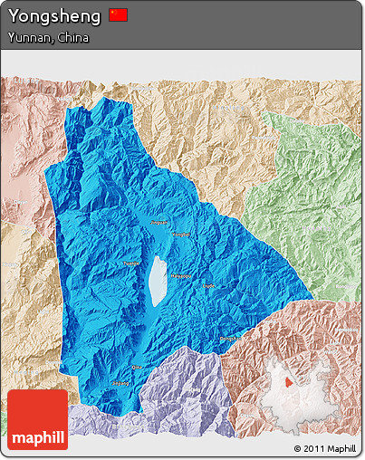 Political 3D Map of Yongsheng, lighten