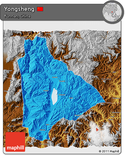 Political 3D Map of Yongsheng, physical outside