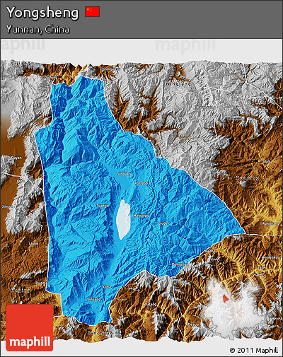 Political 3D Map of Yongsheng, physical outside