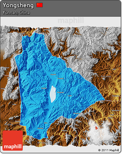 Political 3D Map of Yongsheng, physical outside