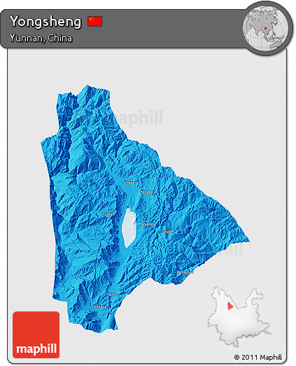 Political 3D Map of Yongsheng, single color outside
