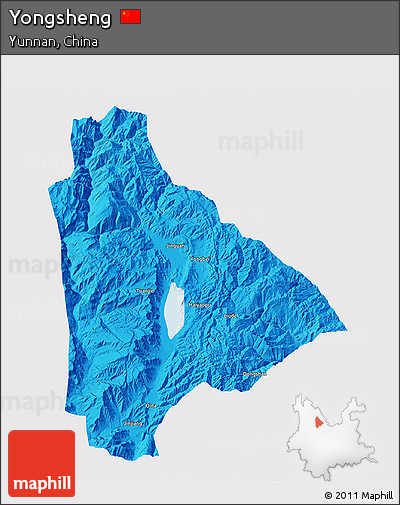 Political 3D Map of Yongsheng, single color outside