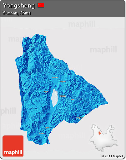 Political 3D Map of Yongsheng, single color outside
