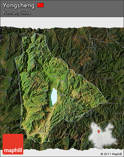Satellite 3D Map of Yongsheng, darken
