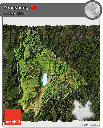 Satellite 3D Map of Yongsheng, darken
