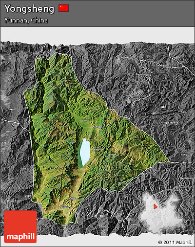 Satellite 3D Map of Yongsheng, desaturated