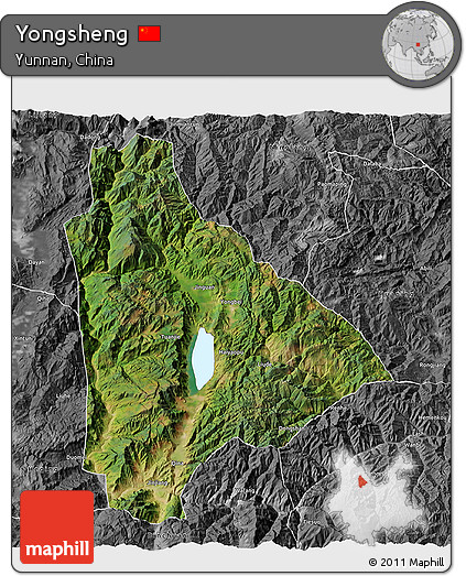 Satellite 3D Map of Yongsheng, desaturated