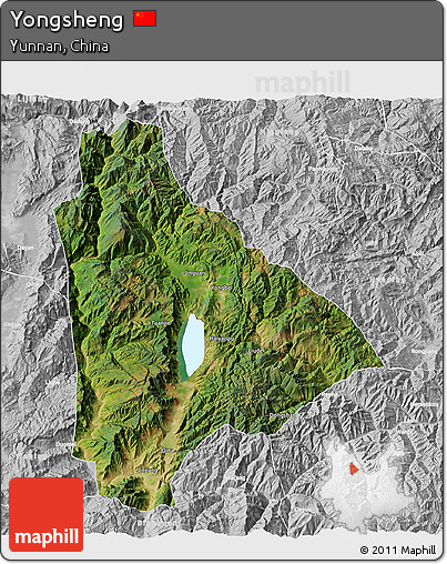 Satellite 3D Map of Yongsheng, lighten, desaturated