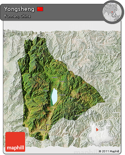 Satellite 3D Map of Yongsheng, lighten