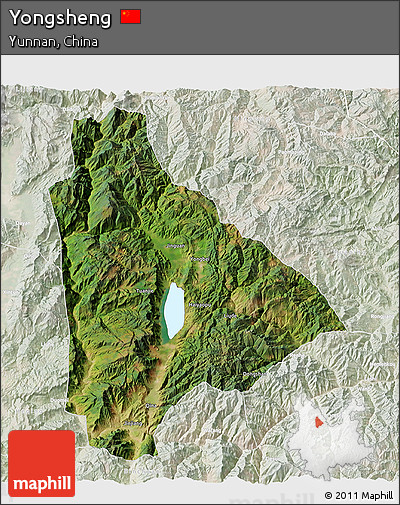 Satellite 3D Map of Yongsheng, lighten