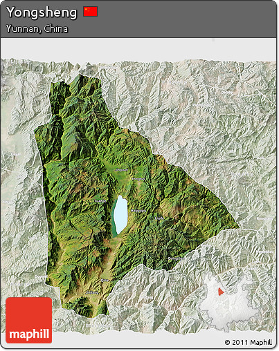 Satellite 3D Map of Yongsheng, lighten