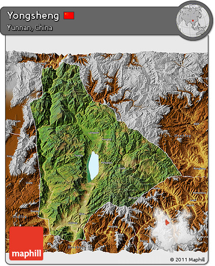 Satellite 3D Map of Yongsheng, physical outside