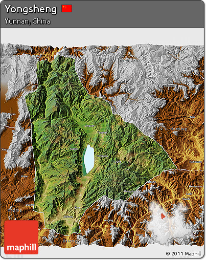 Satellite 3D Map of Yongsheng, physical outside