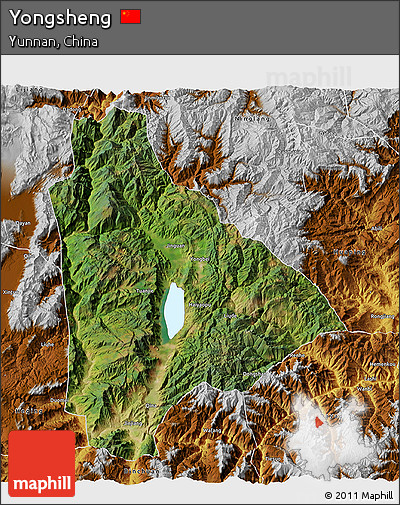 Satellite 3D Map of Yongsheng, physical outside