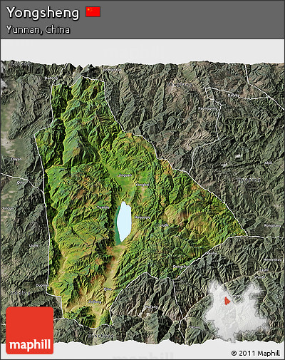 Satellite 3D Map of Yongsheng, semi-desaturated