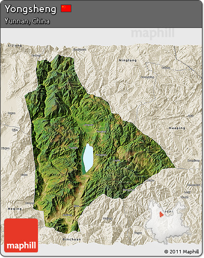 Satellite 3D Map of Yongsheng, shaded relief outside