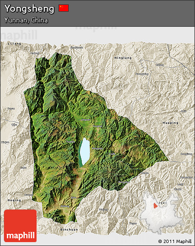 Satellite 3D Map of Yongsheng, shaded relief outside