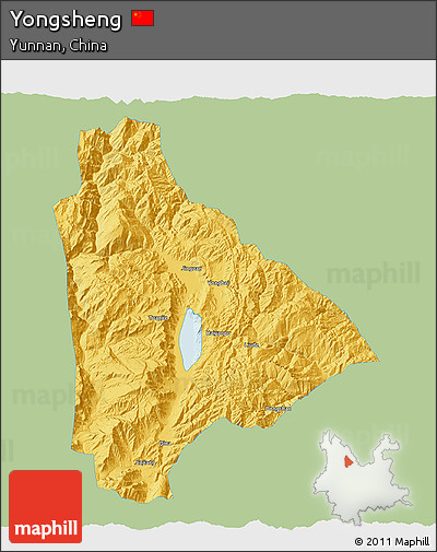 Savanna Style 3D Map of Yongsheng, single color outside