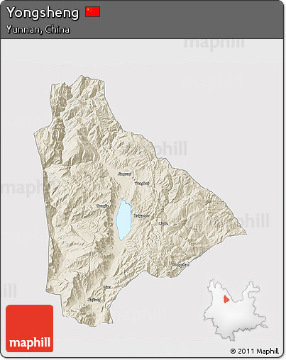 Shaded Relief 3D Map of Yongsheng, cropped outside