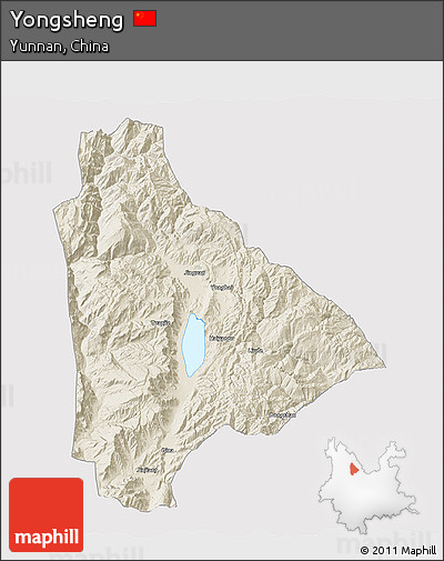 Shaded Relief 3D Map of Yongsheng, cropped outside