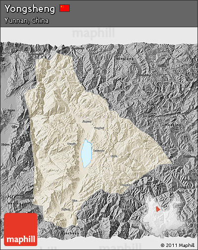 Shaded Relief 3D Map of Yongsheng, darken, desaturated