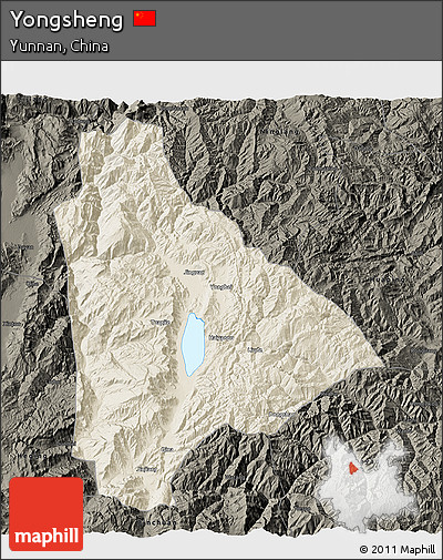 Shaded Relief 3D Map of Yongsheng, darken