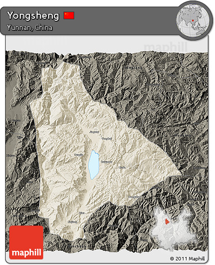 Shaded Relief 3D Map of Yongsheng, darken