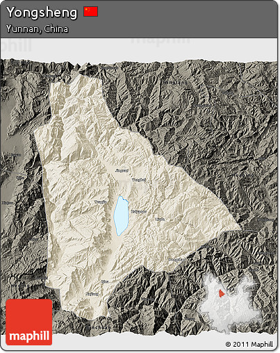 Shaded Relief 3D Map of Yongsheng, darken