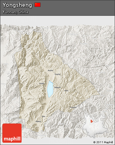 Shaded Relief 3D Map of Yongsheng, lighten