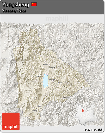 Shaded Relief 3D Map of Yongsheng, lighten