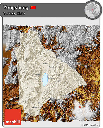 Shaded Relief 3D Map of Yongsheng, physical outside