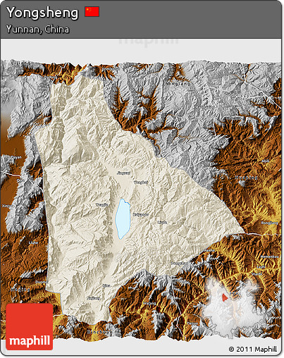 Shaded Relief 3D Map of Yongsheng, physical outside