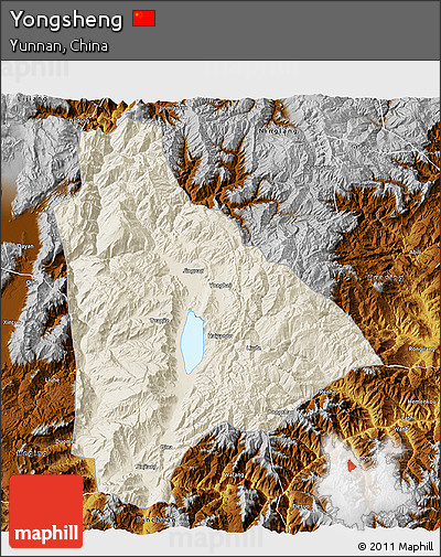 Shaded Relief 3D Map of Yongsheng, physical outside