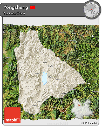 Shaded Relief 3D Map of Yongsheng, satellite outside